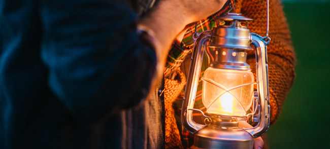 Bright lamp in the dark forest